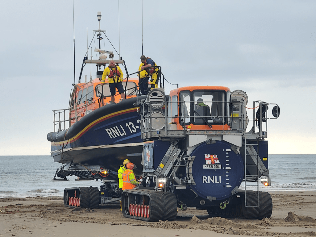 Barmouth Lifeboat just recovered by tractor/launch vehicle.
